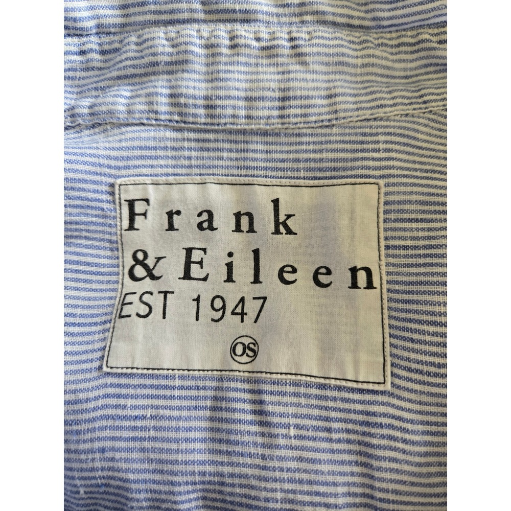 Frank & Eileen Mackenzie Oversized Linen Shirt Blue Stripe OS Woven in Italy - Picture 3 of 13